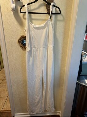 Moa Moa White Tie-Shoulder Wide-Leg Jumpsuit